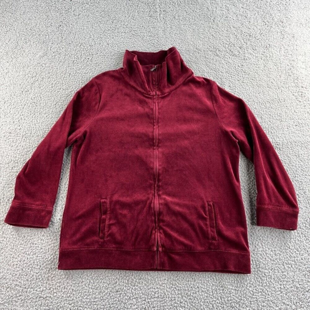 NEW‎ Talbots Jacket Womens Large Red Velvet Coat Full Zip Stretch Long Sleeve